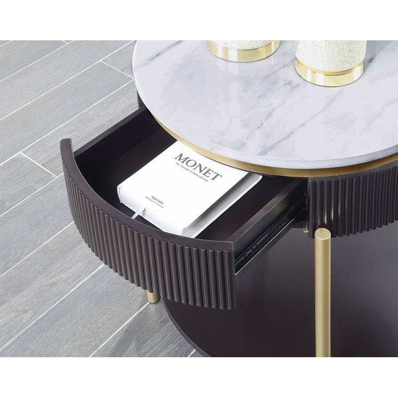 Table de bout avec rangement Bembry, Noyer foncé /Or