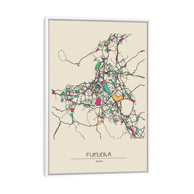 Fukuoka, Japan Map 1 Piece Floater Frame Wall Art on Canvas