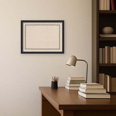 Framed Fabric Magnetic Board Black Scalloped Edge Printed Linen Bulletin Board