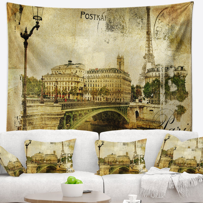 Paysage urbain abstrait paris tapisserie, H 32 po x l 39 po