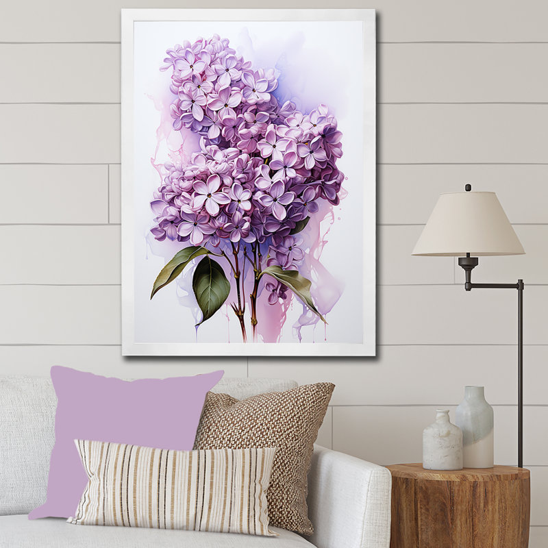 Élégant bouquet de lilas sur toile, H 32 po x l 24 po x P 1 po, Cadre simple blanc