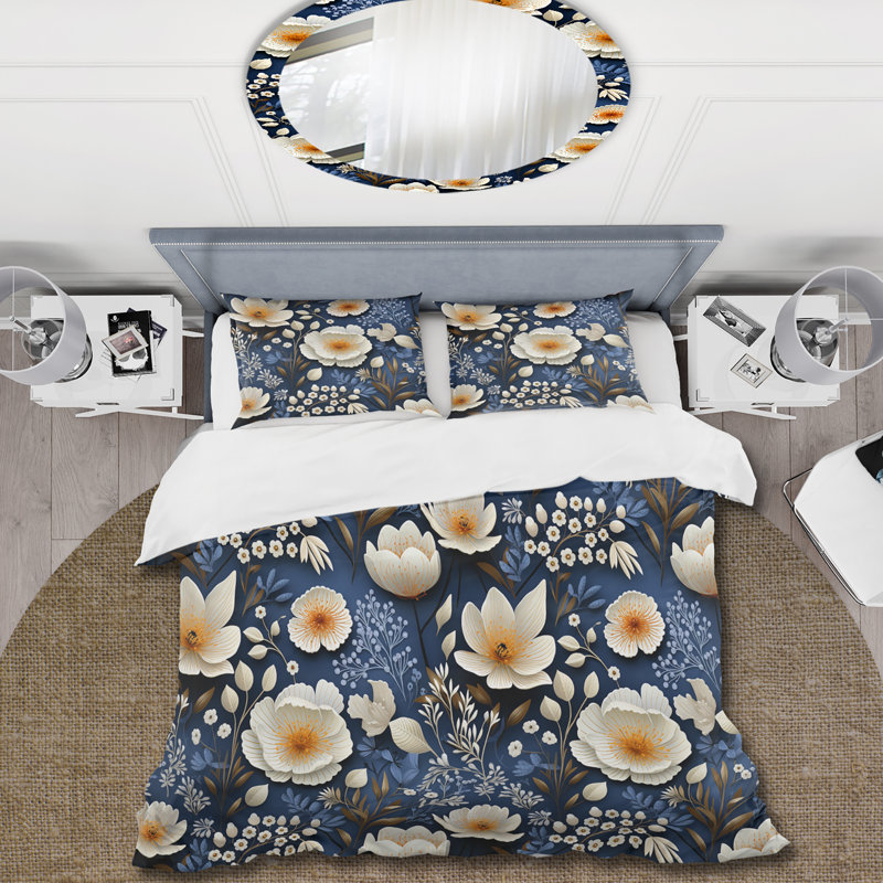 Ensemble de housse de couette à motif floral bleu rustique à motif floral II