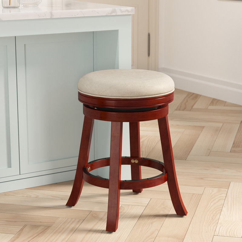 Tabouret de comptoir de 24 po, siège au fini cerisier, revêtement en tissu beige, pivot confortable, tabouret de construction et utilitaire avec lustre - sièges brillants
