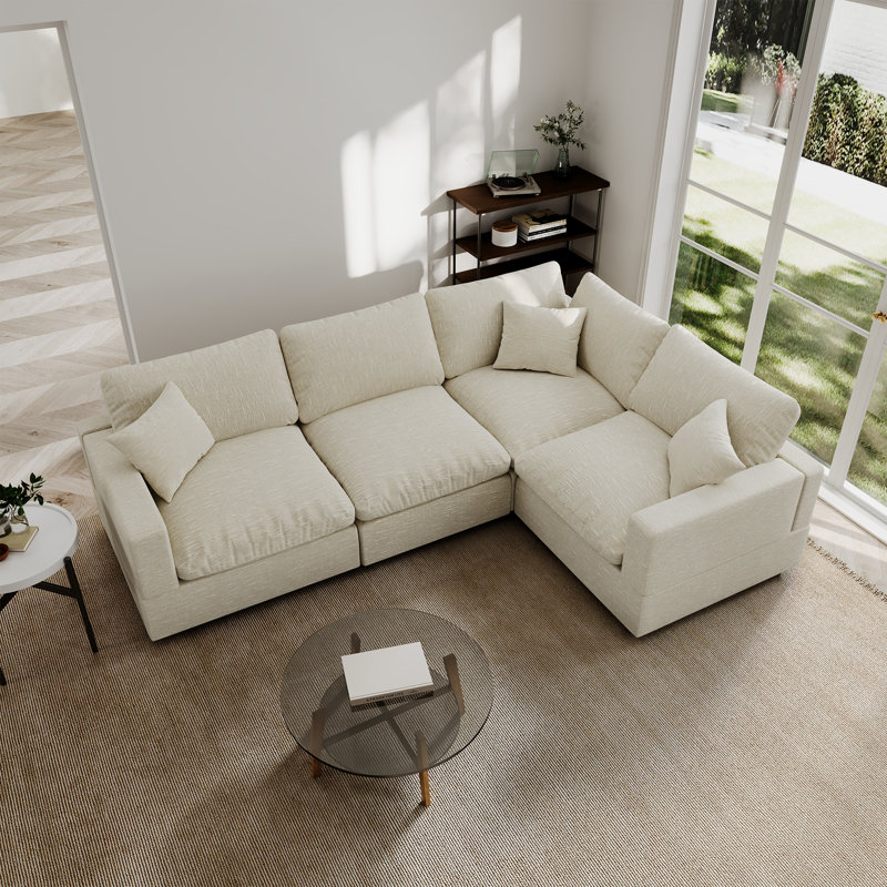 Ovaish 95.4'' Upholstered Sofa, Cloud Sofa, L Shaped Sectional Sofa Couch Modular Sofa for Living Room Office Apartment