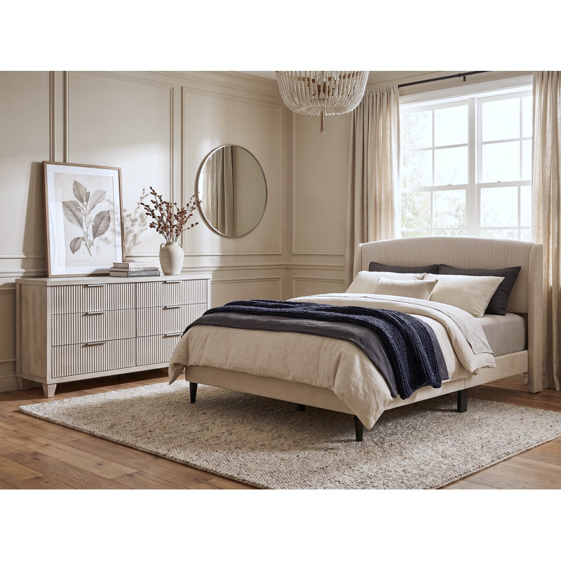 Jolande Contemporary Solid Wood 2 Pieces Bedroom Set, Queen, 2 Pcs: Bed, Dresser