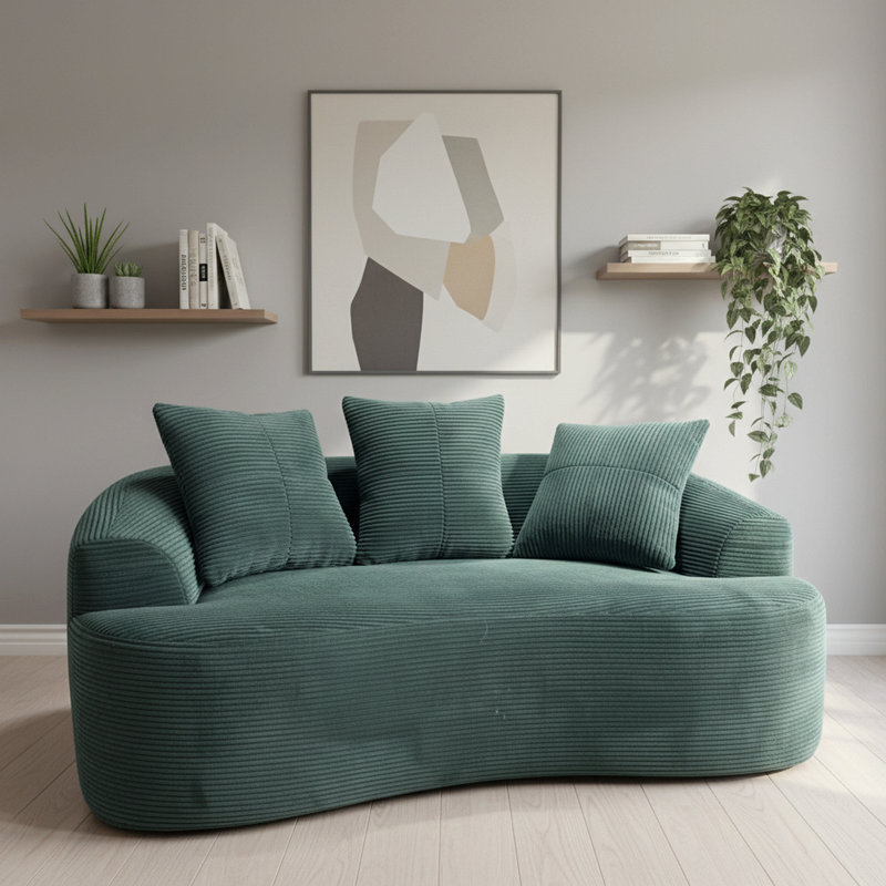 Causeuse incurvée de 65,35 po avec coussins à ressorts ensachés pour petit siège et 3 coussins décoratifs