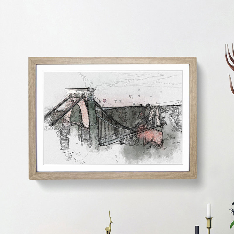 Clifton Suspension Bridge in Bristol in Abstract - Framed Print, 62cm H x 87cm W x 2cm D, Oak Framed