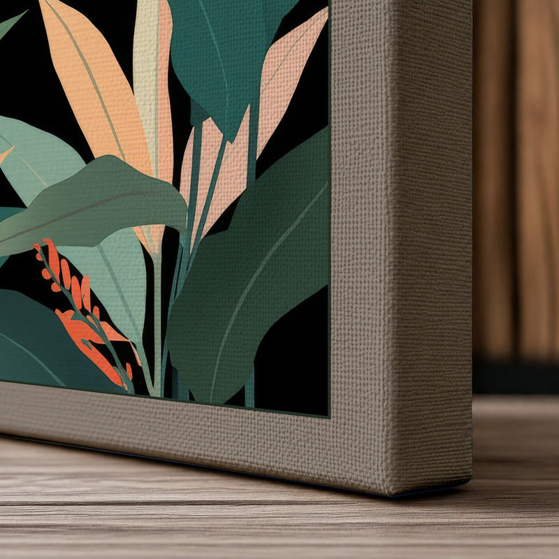 Figure Among Palms Boho - Wrapped Canvas, 36x24 - 91.4 x 61.0 cm, Taupe Border