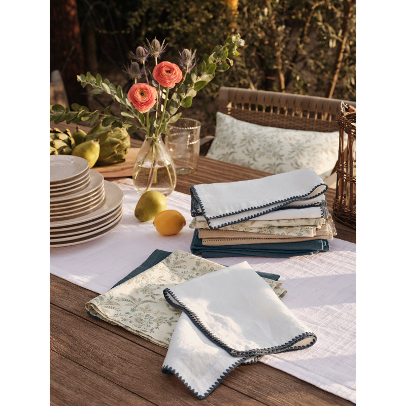 Marguerite Organic Print Napkin Set/4 20"X20", Natural w/ Gulf