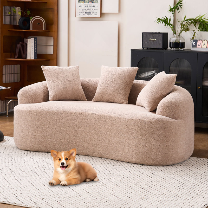 Causeuse courbée beige chaud: sans assemblage, H 25,59 po x l 65 po x P 39,37 po, Abricot