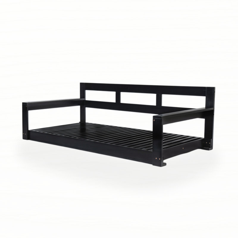 Patio Wooden Twin Size Porch Swing Daybed Frame, Garden Swing Bench Chair with 4 Hanging Ropes for Backyard,Outdoor, Black