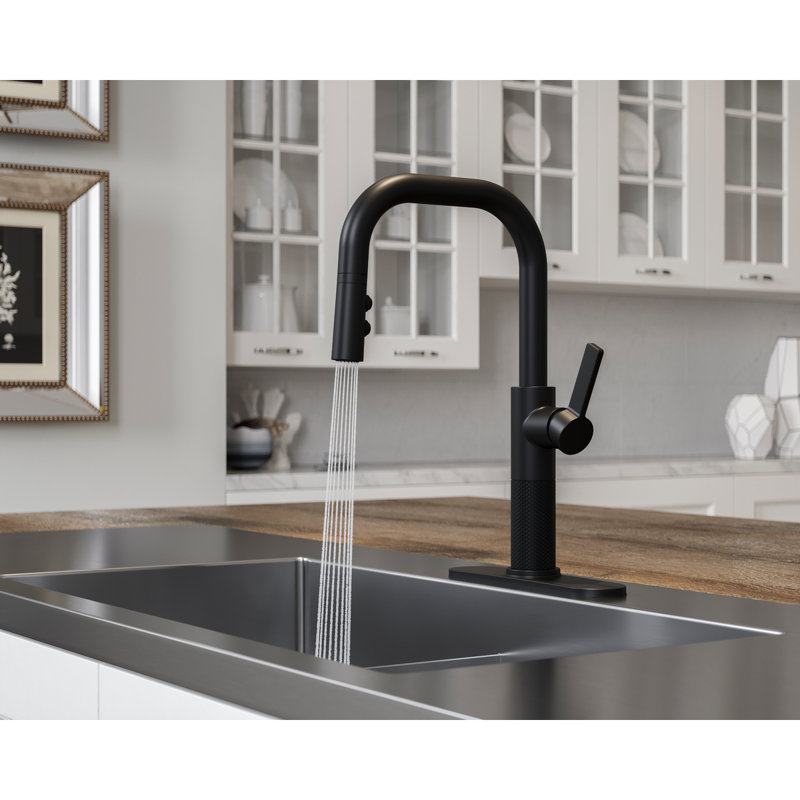 Pull Down Single Handle Kitchen Faucet, Matte Black