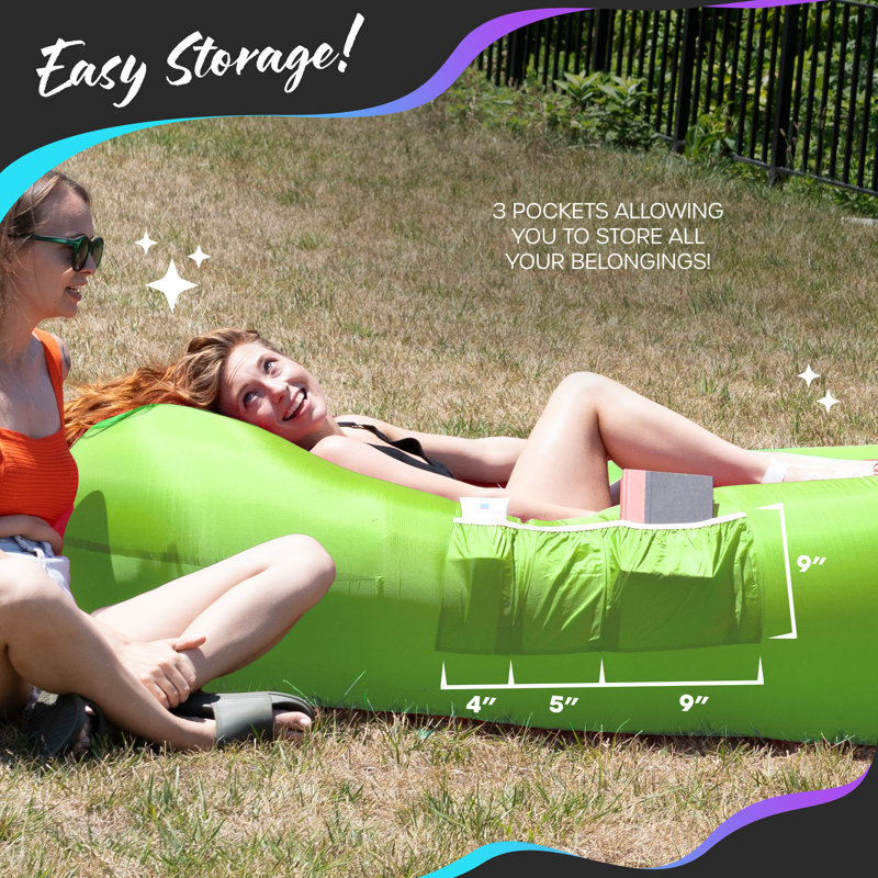 Nevlers Blue & Green Inflatable Lounger (Pack of 2) with Travel Bag and Pockets, Blue/Green