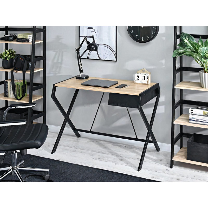 Designo Metal Base Writing Desk, Black, Oak