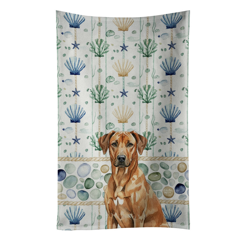 Rhodesian Ridgeback Coastal Sea Glass Kitchen Towel, Rhodesian Ridgeback