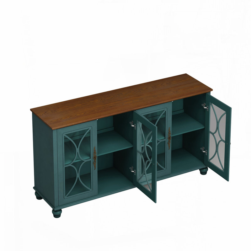 Armoire 4 portes avec portes en verre trempé, Brun / vert foncé
