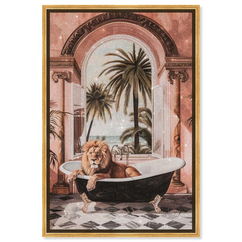 «Sleeping Lion Bath» par Art Remedy, H 46 po x l 31 po, Cadre noir