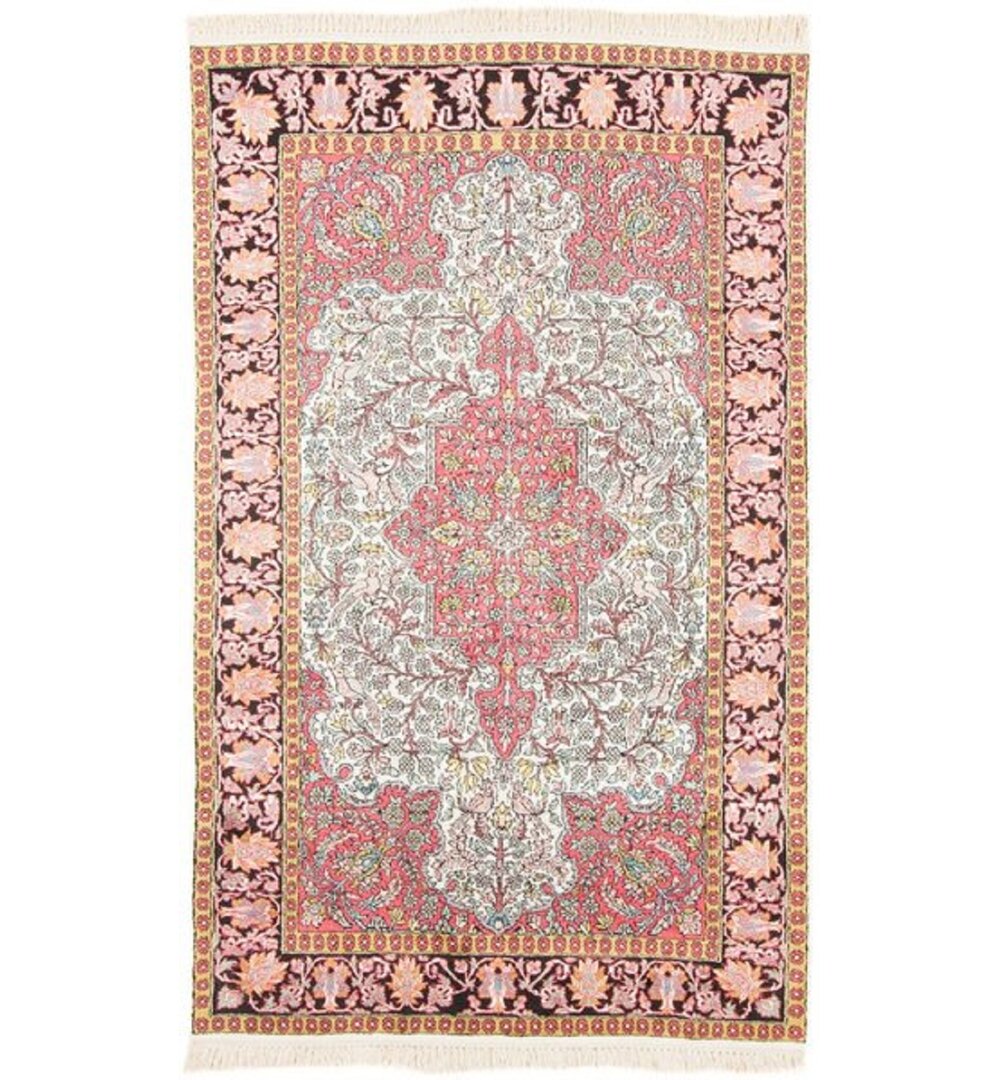 Handgefertigter Teppich in Beige/Rosa