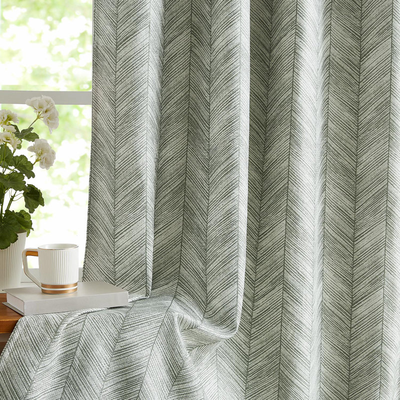 Rideaux à œillets en jacquard avec motif à chevrons pour le salon, L 50 po x L 84 po, Vert