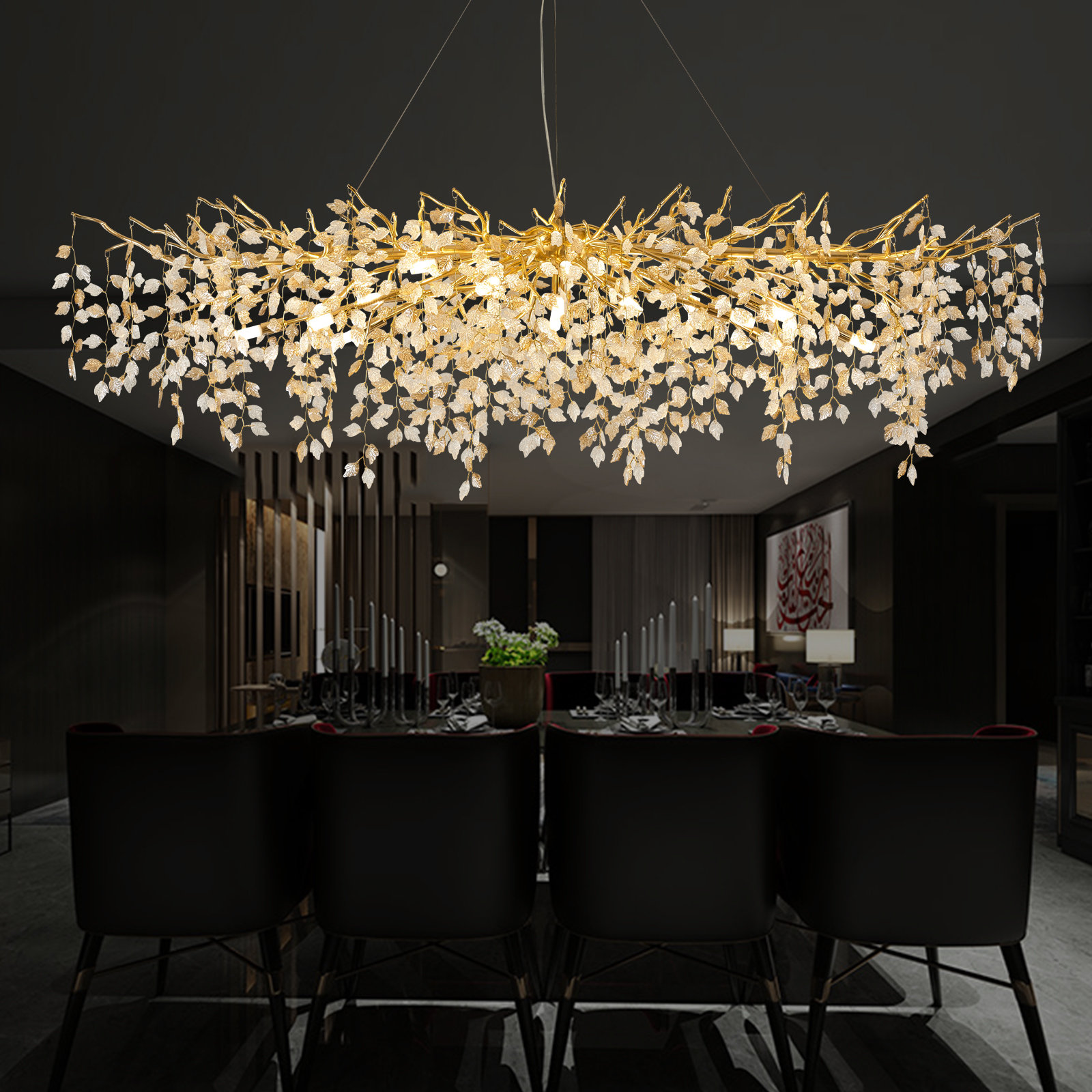 Akari Lanterns Art Glass Leaves Tree Branch Chandelier | Wayfair