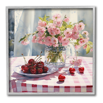 «Spring Still Life on Plaid», estampe numérique encadrée par RB