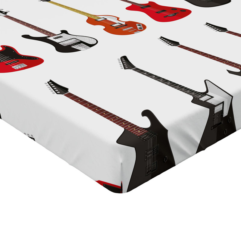 Ensemble de 2 draps-housse pour guitare Ambesonne Acoustique Vermillon blanc noir, Drap-housse de taille double
