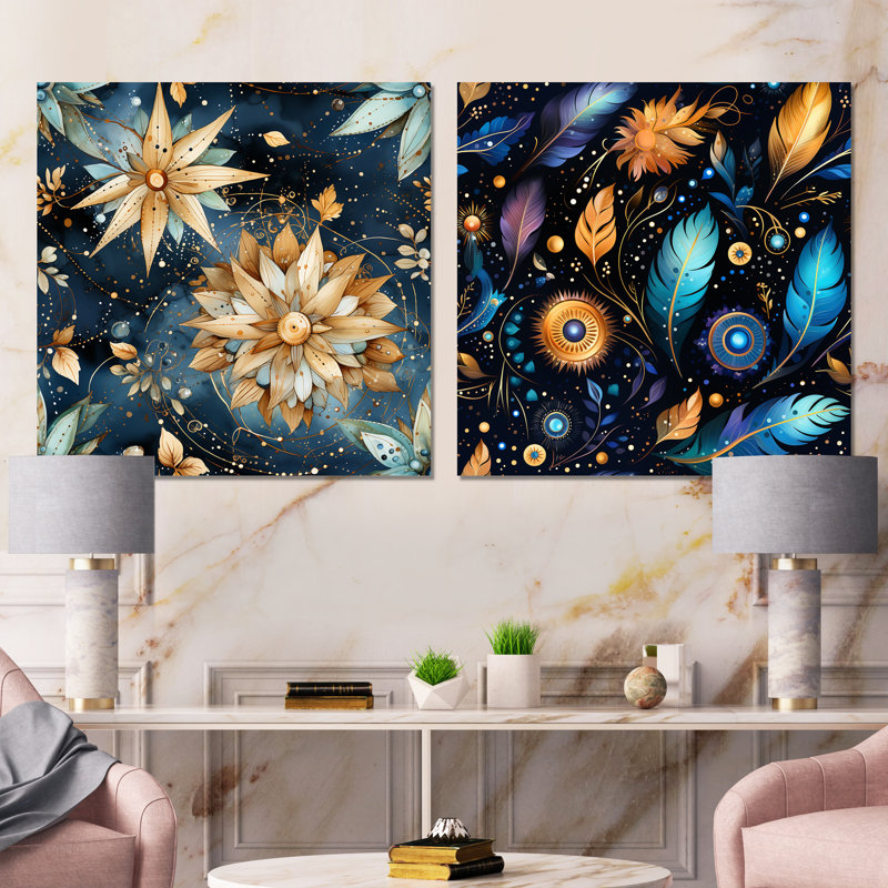 Decimus - Ensemble de 2 reproductions d'art sur toile abstraites, Toile tendue, H 16 po x l 33 po x P 1 po
