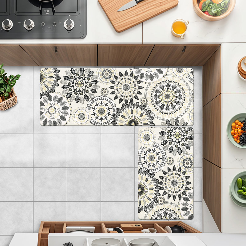 Jalissia Anti-Fatigue Non-Skid Kitchen Mat , White/Beige/Black/Gray, Runner 1'5" x 4' + 1'5" x 2'4