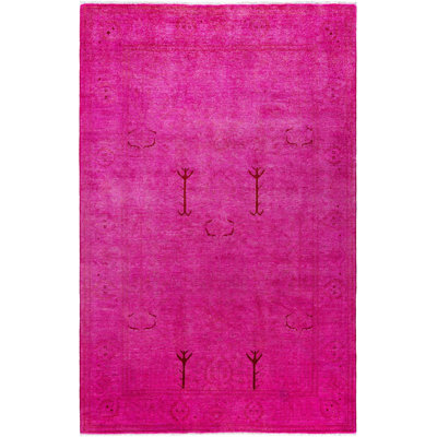 Tapis unique noué à la main Rachal - rose, 5 pi 2 po x 7 pi 10 po
