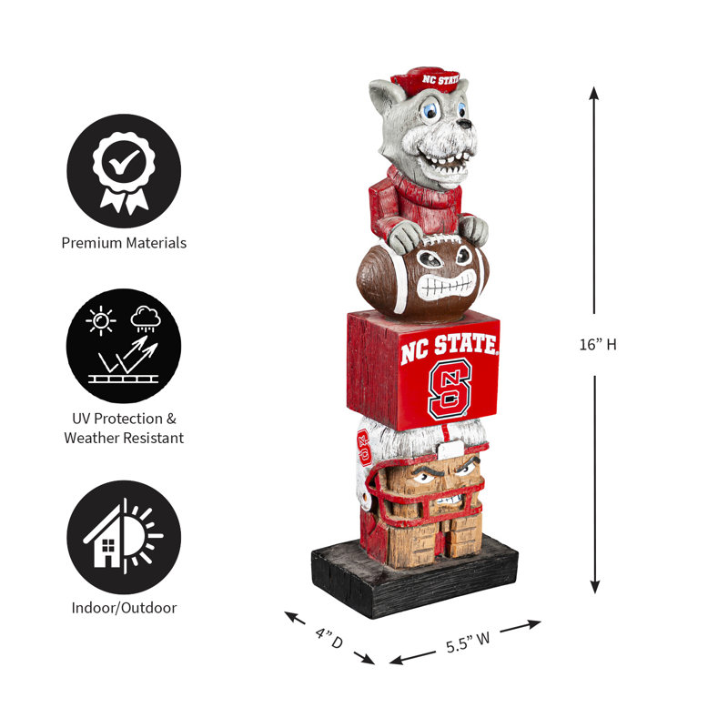 NCAA 15" Tiki Totem Indoor/Outdoor Mascot Statue, North Carolina State