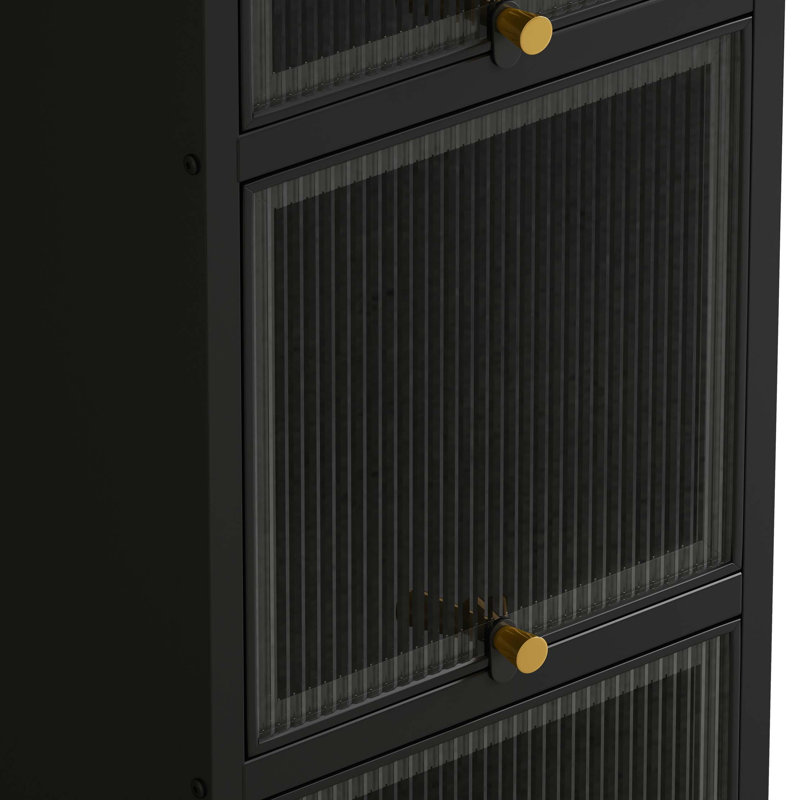 Modern Four-Tier Glass Door Cabinet With Featuring 5-Tier Storage, For Entryway Living Room Bathroom Dining Room, Black