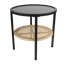 Round Metal Accent Table with Tray Style Top and Handwoven Bamboo Storage Shelf