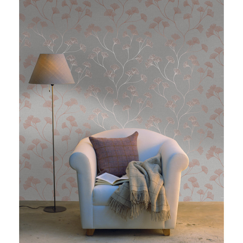Kash 53cm x 10.5cm Metallic Wallpaper Roll, Grey Rose Gold