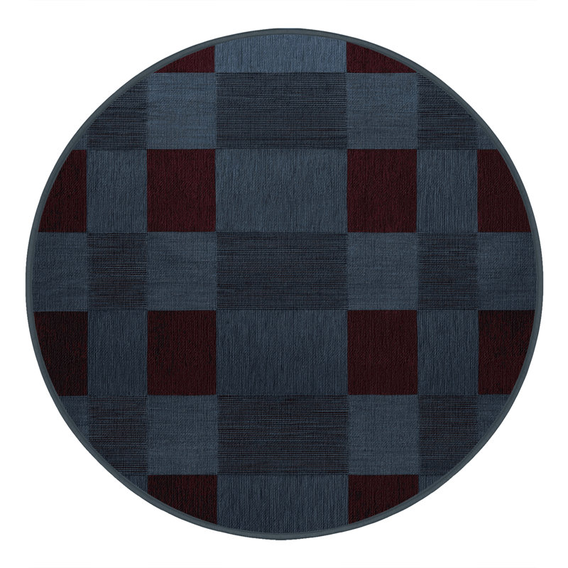 Tapis gris à carreaux lavable à la machine, Rond 6 pi