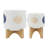 Stoneware and Ceramic Planter Set with Bamboo Stands - Modern Decorative Indoor Planters - Contemporary Geometric Design - Set of 2-944914616-996206073