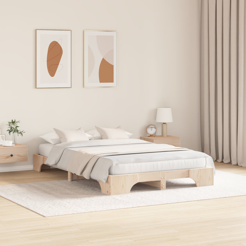 Bed Frame Solid Pine Wood, Natural, Double (4'6)