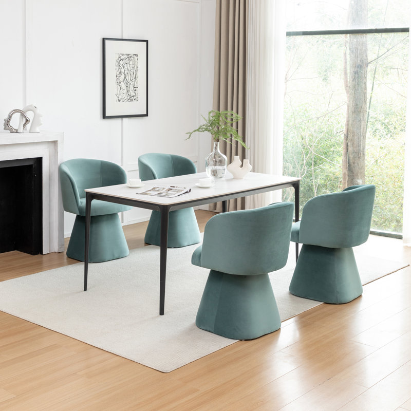 Dantzler Velvet Swivel Upholstered Dining Chair, Green, 4