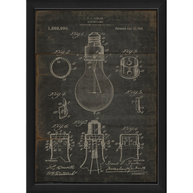 « fowler lamp brevet », impression encadrée, Noir, H 17,13 po x l 12,63 po