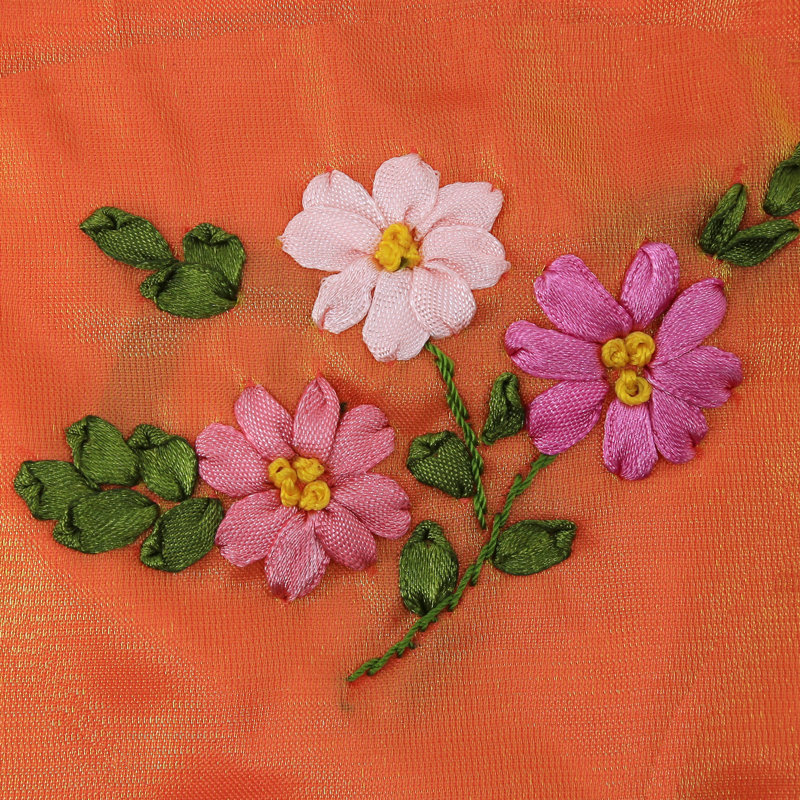 Pochette à bijoux avec rubans brodés, Orangé
