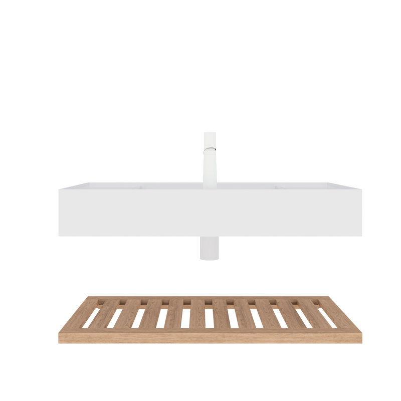 Meuble-lavabo de 36 po avec lavabo vasque, lavabo rectangulaire en acrylique. Style en bois naturel et tablettes fonctionnelles pour une utilisation moderne blanc scandinave