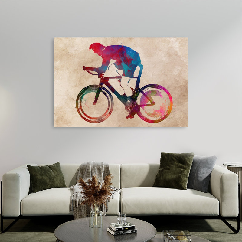 «Vibrant Cycling Racer», art mural contemporain, 40" H x 60" W