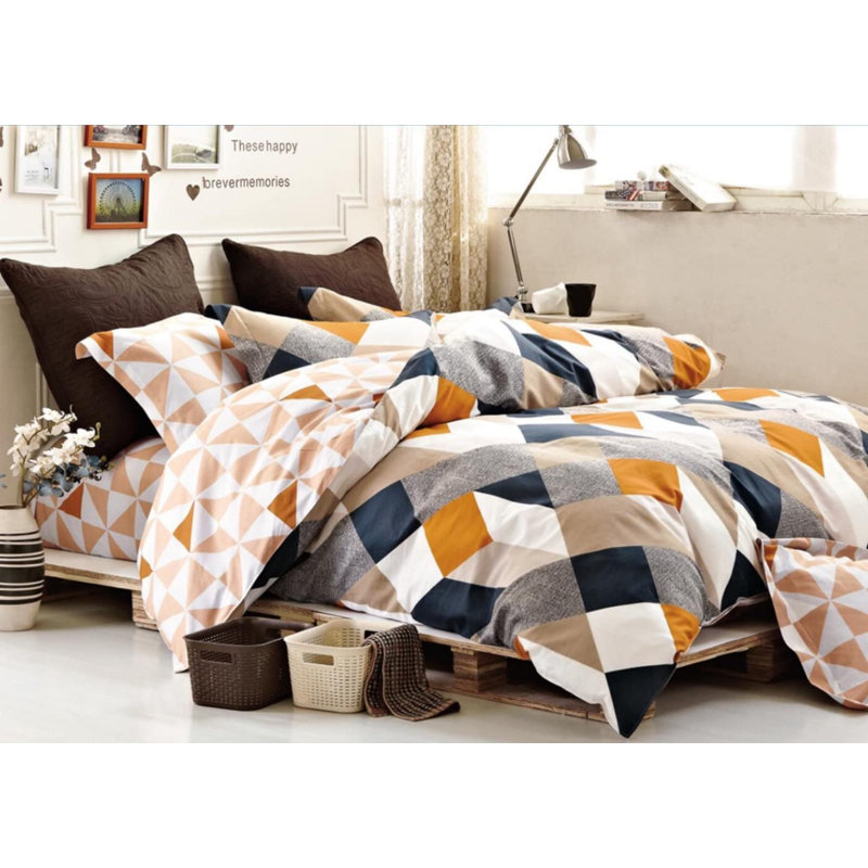 Cotton Twill Geometric Shapes Duvet Cover, Queen Duvet Cover + 2 Queen Shams