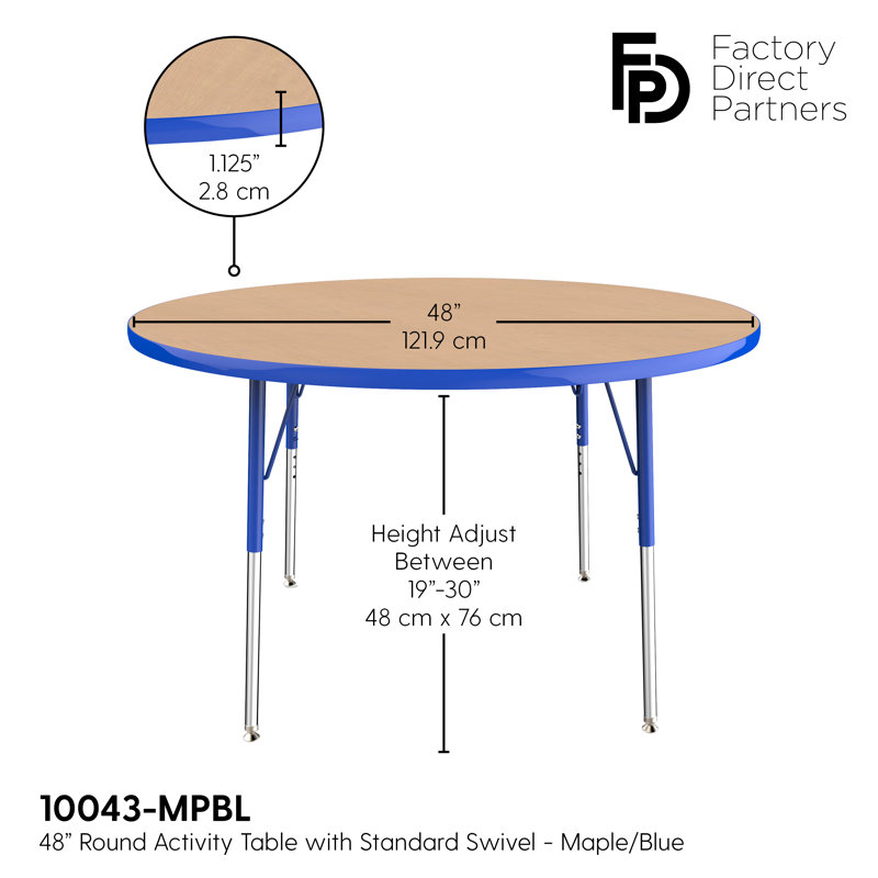 Table ronde à hauteur réglable, 48", Érable / bleu, Gris