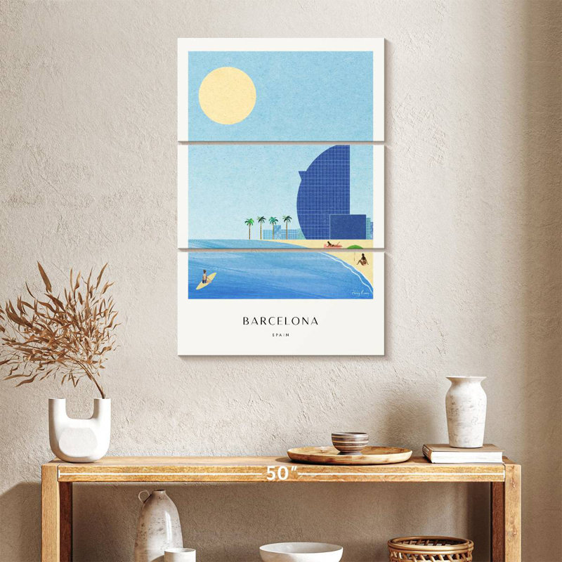 Affiche de voyage rétro Nicci Barcelona Beach, H 38 po x l 24 po