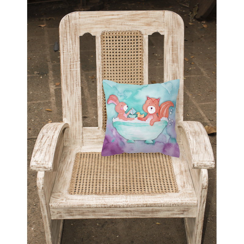 Coussin décoratif intérieur/extérieur en aquarelle de bain et écureuil, 18 po x 18 po