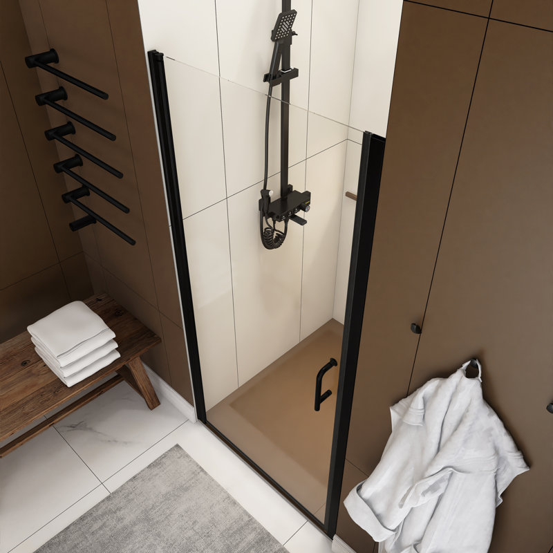 Porte de douche demi-cadre avec verre transparent l 34 po x H 72 po