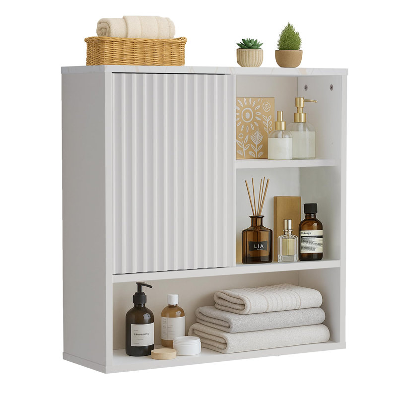 Bathroom Cabinet Wall Mounted Fluted, White