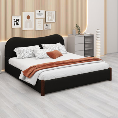 Structure de lit moderne tapissier avec pieds en bois