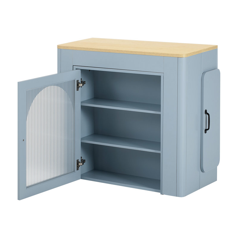 59" Expandable Kitchen Island With Pull-Out Dining Table And Storage Rack, Blue