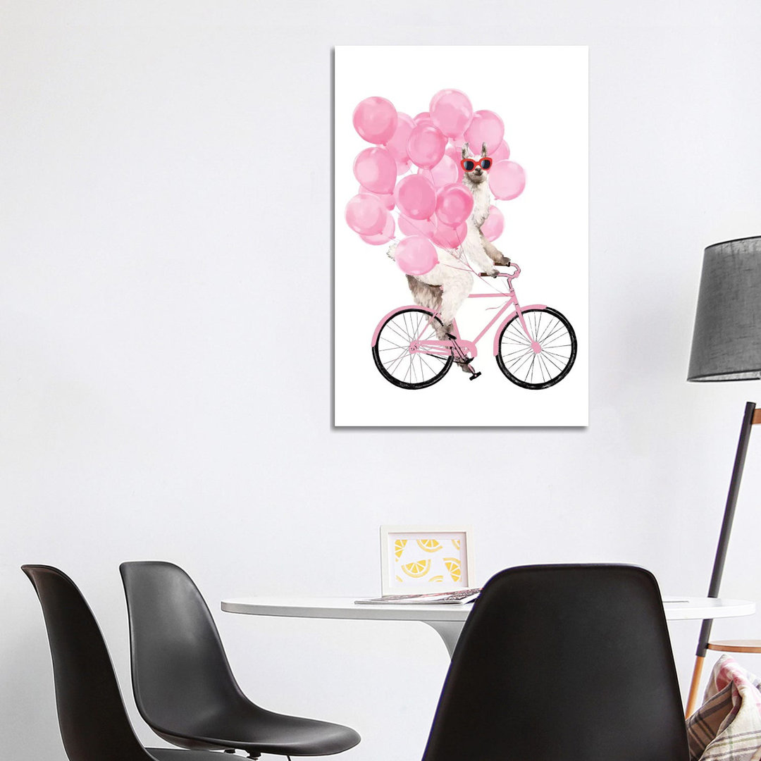 Iding Llama with Pink Balloons by Big Nose Work - Wrapped Canvas Art Prints